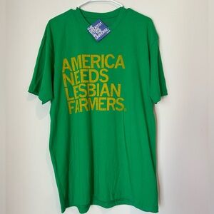 NWT Raygun America Needs Lesbian Farmers XL Green and Yellow T-shirt